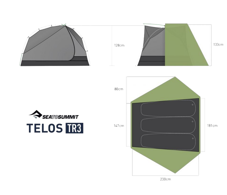 Палатка Sea To Summit Telos TR3 Plus, Fabric Inner, Sil/PeU, Green