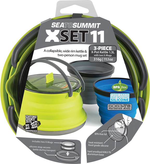 Набір посуду Sea to summit X-Set 11 (1.3L Kettle + 2 X-Mugs) STS AXSET11LI фото